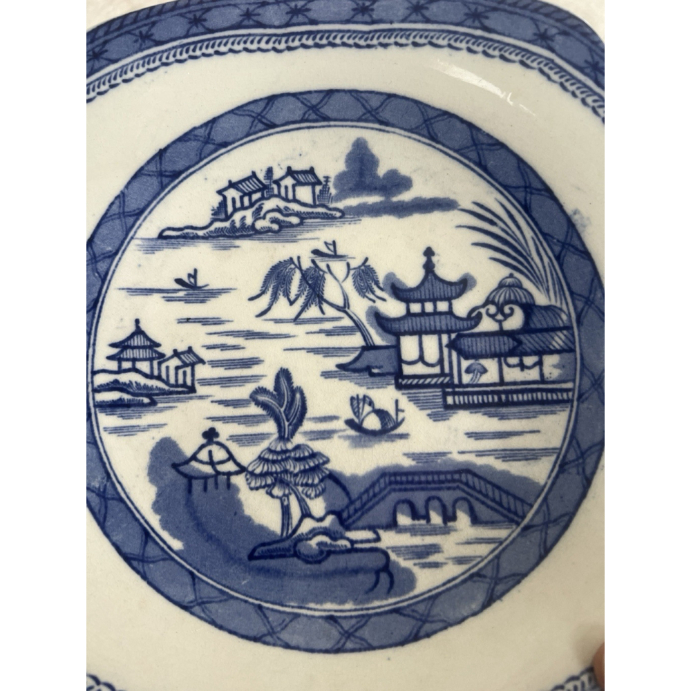 Antique 1820 Ashworth Canton Blue Transferware Handled Dish 10.5” x 9” - Picture 3 of 13